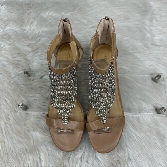 Thalia Sodi Women's Tan Embellished Tacey Open Toe Zip Wedge Sandals US 11M - Picture 4 of 15